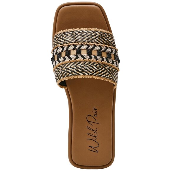 NWT Wild Pair Womens Daisyy Slide Flat Sandals Embellished Black / Natural 8M - Picture 4 of 12